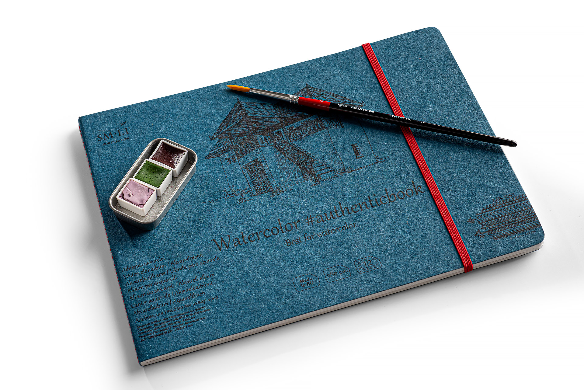 SMLT Aquarellblock 245x176mm - 12 Blatt 280 Gsm Aquarellpapier - Genähtes Authenticbook